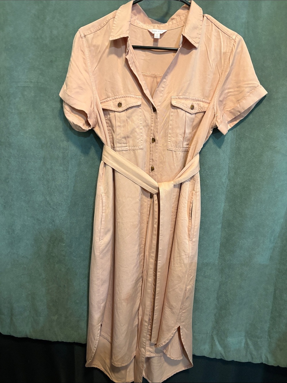 Blush Midi Shirt Dress with Self-Tie Belt
